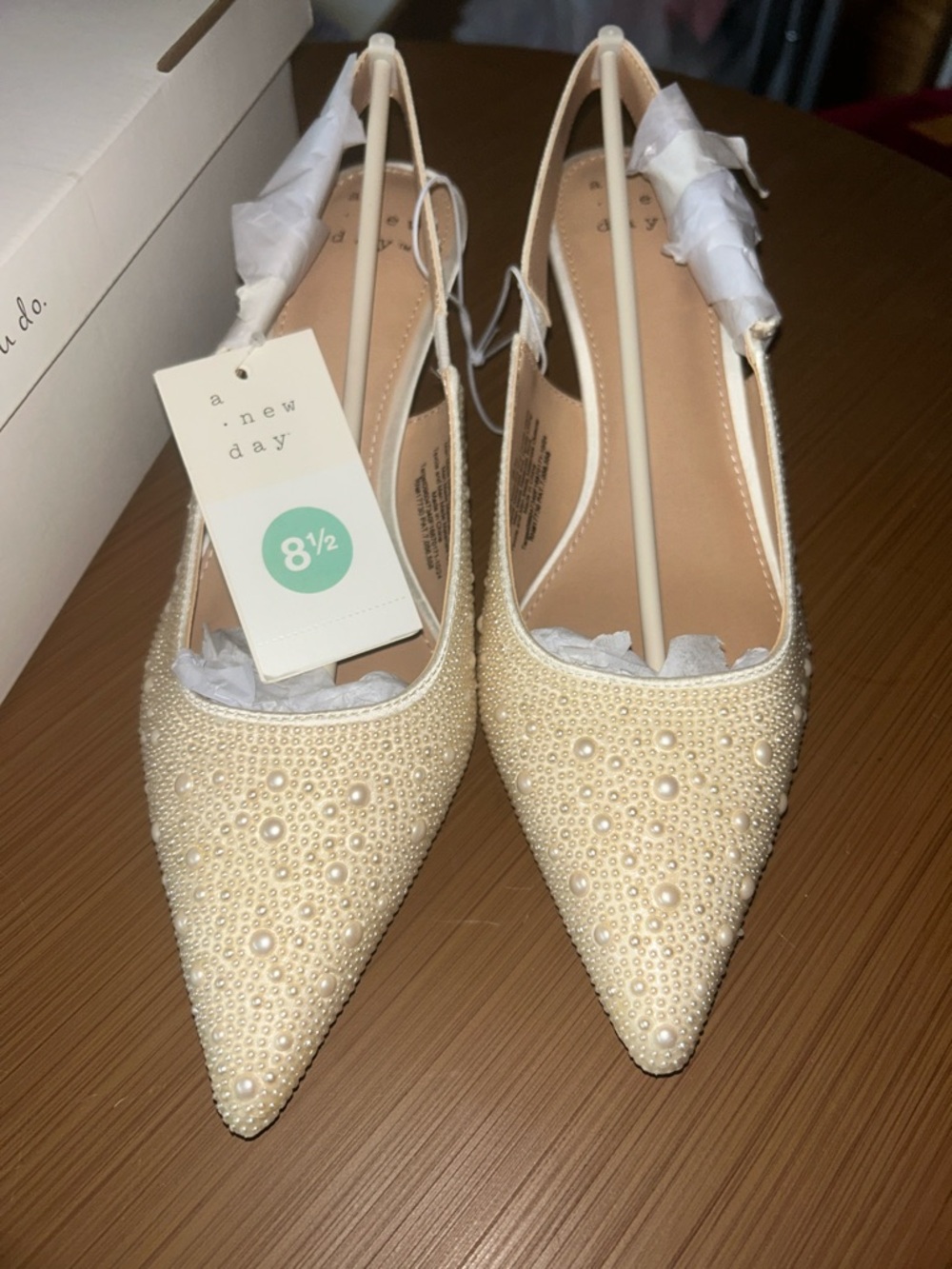 a new day Pearl-Embellished Ivory Slingback Heels